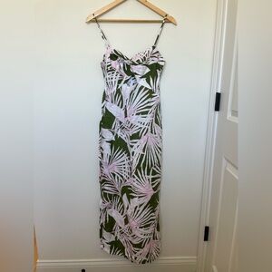 NWT LOFT Beach Olive Green and Light Pink Tropical Print Dress